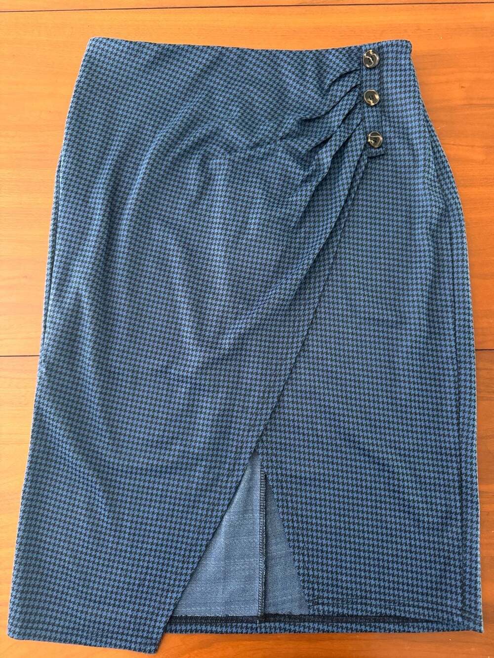 NWT - GRACE KARIN Women's Houndstooth Wrap Pencil Skirt Blue Size XL